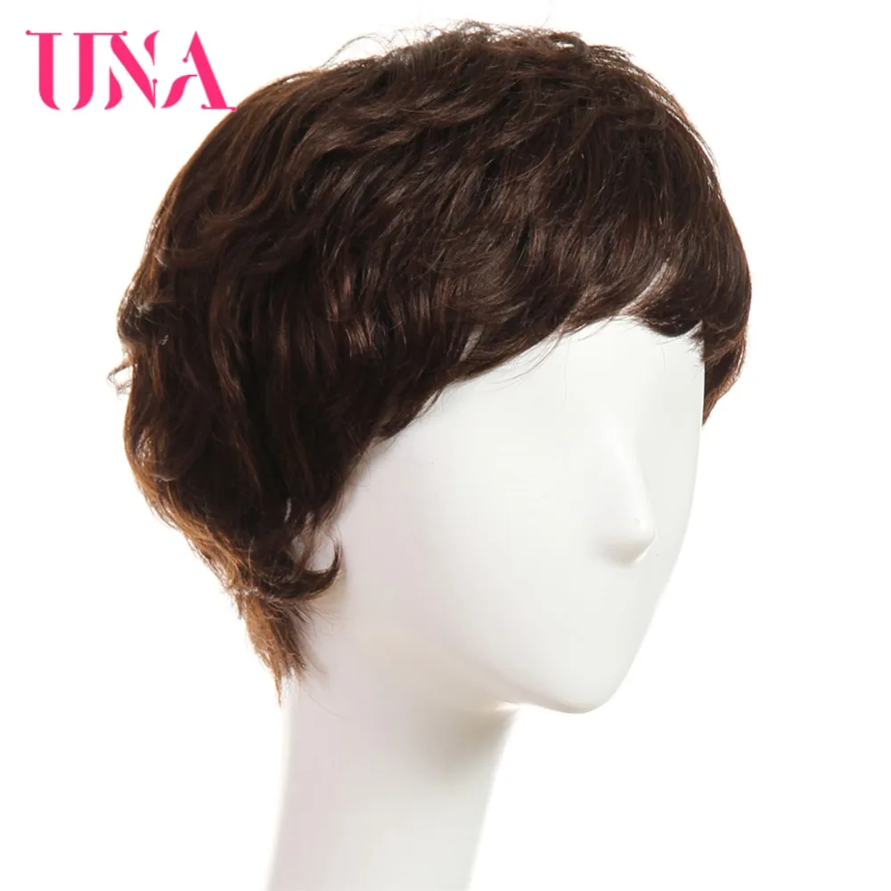 UNA Short Human Hair Wigs For Women Remy Natural Wavy Human Hair Indian Human Hair Wigs Machine Hair Wigs 6\