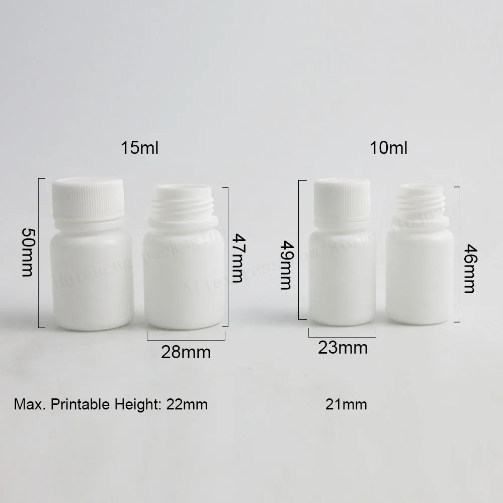 100 X 10ml 15ml HDPE Solid White Pharmaceutical Pill Bottles For Medicine Capsules Container Packaging with Tamper Seal Lids