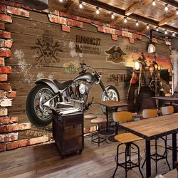 Papier Peint Moto Brique Rétro, Personnalisation Personnalisée, Décoration Créative 73, Murale en Relief 3D, Restaurant