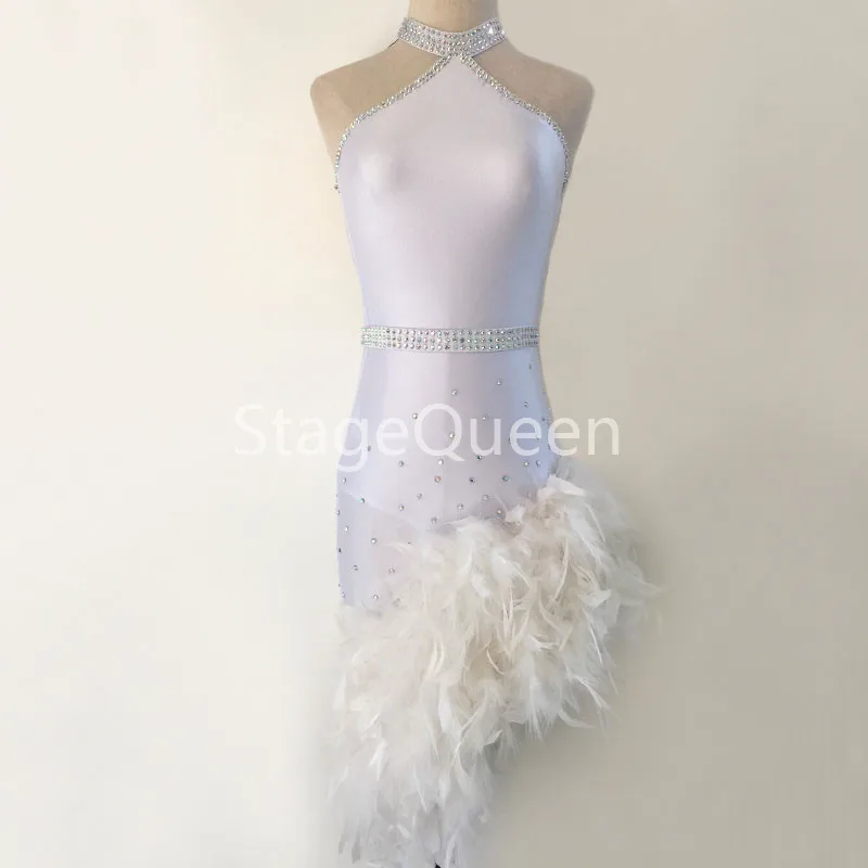 Luxury White Feather Latin Dance Dress Women Girls Latin Dance Performance Clothing Adult Kids Ballroom Competition Costume