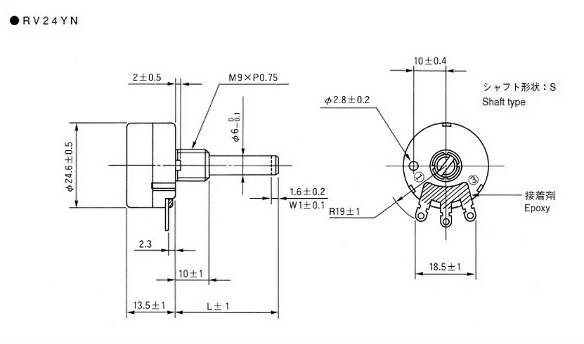 RV24YN20S RV24YN B101 B201 B501 B102 B202 B502 B103 B203 B503 B104 B204 B504 B105 Carbon film potentiometer