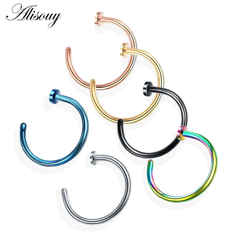 Alisouy 1pc Fake Septum Medical Stainless Steel Nose Ring Blue Gold Color Body Clip Hoop For Women Septum Piercing Jewelry Gift