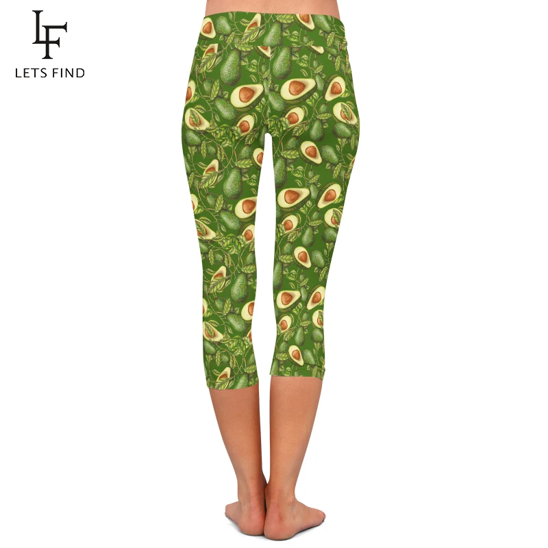 Sommer Neue Frau Grün Avocado Hohe Taille Druck Capri Leggings Hohe Qualität Fitness Weichen Mid-Kalb Hosen Heißer Verkauf