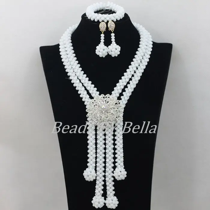 

Opaque White Bridal Jewelry Set African Jewelry Beads for Women Nigerian Wedding Statement Necklace Jewelry Free Shipping ABF406