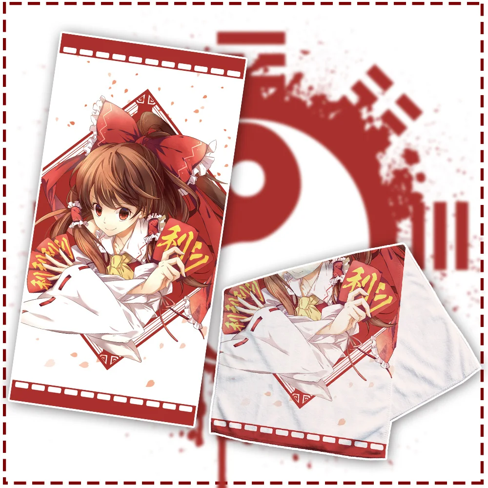 Anime JK Hakurei Reimu Cosplay Beach Face Bath Towel Cartoon Girl TouHou Project Facecloth Washcloth Soft