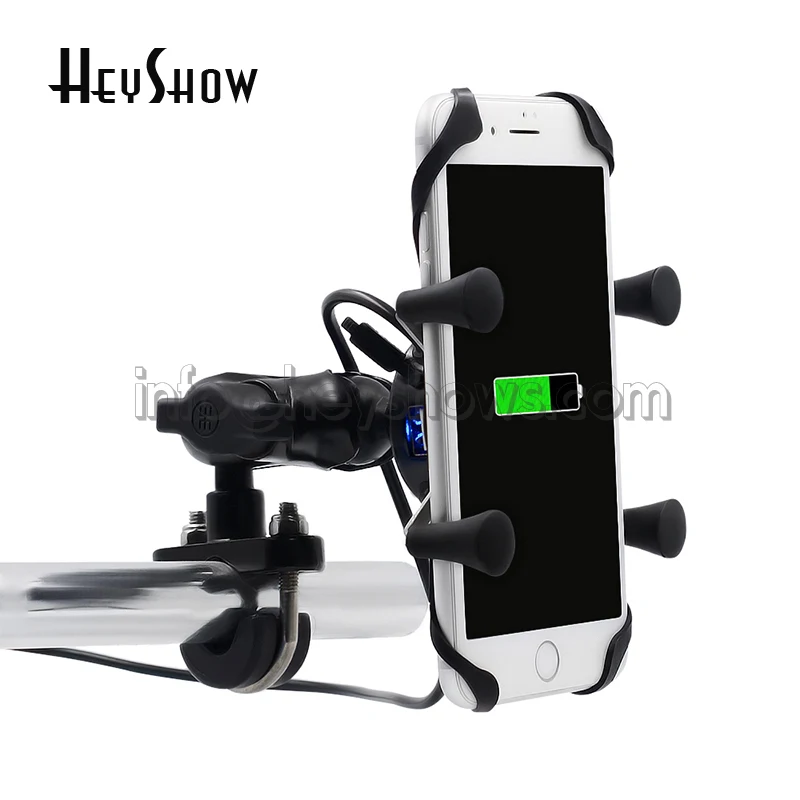 USB Rechargeable Phone Holder for Bicycle and Motorcycle, 360 Degree Rotation, Universal Mount for 3.5-6 Inches Phone, 2 in 1