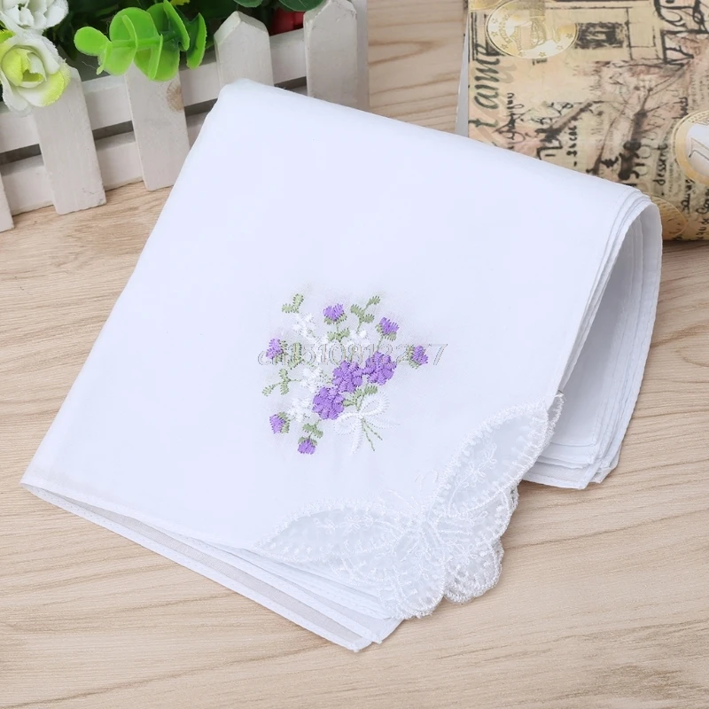 6 Pcs Vintage Cotton Ladies Embroidered Lace Handkerchief Women Floral Hanky #H0VH# Drop shipping