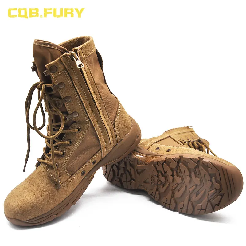 CQB.FURY 8 inches Winter brown Mens Army boots tactical Cow suede comfortable outdoor boots with side zipper size38-46