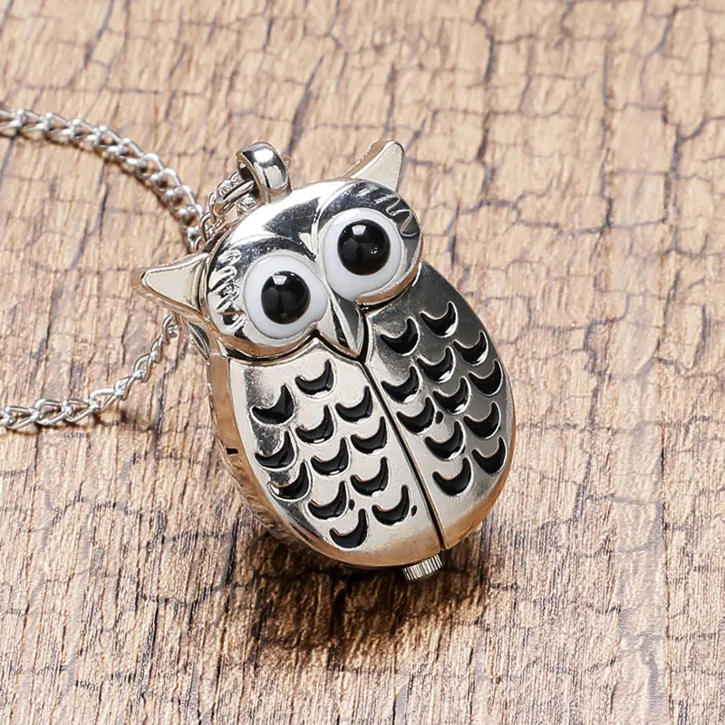 Montre de poche rétro en Bronze, pendentif à Quartz, Mini Vintage mignon hibou argenté, collier chaîne Unique, cadeau pour filles garçons enfants, nouvelle collection