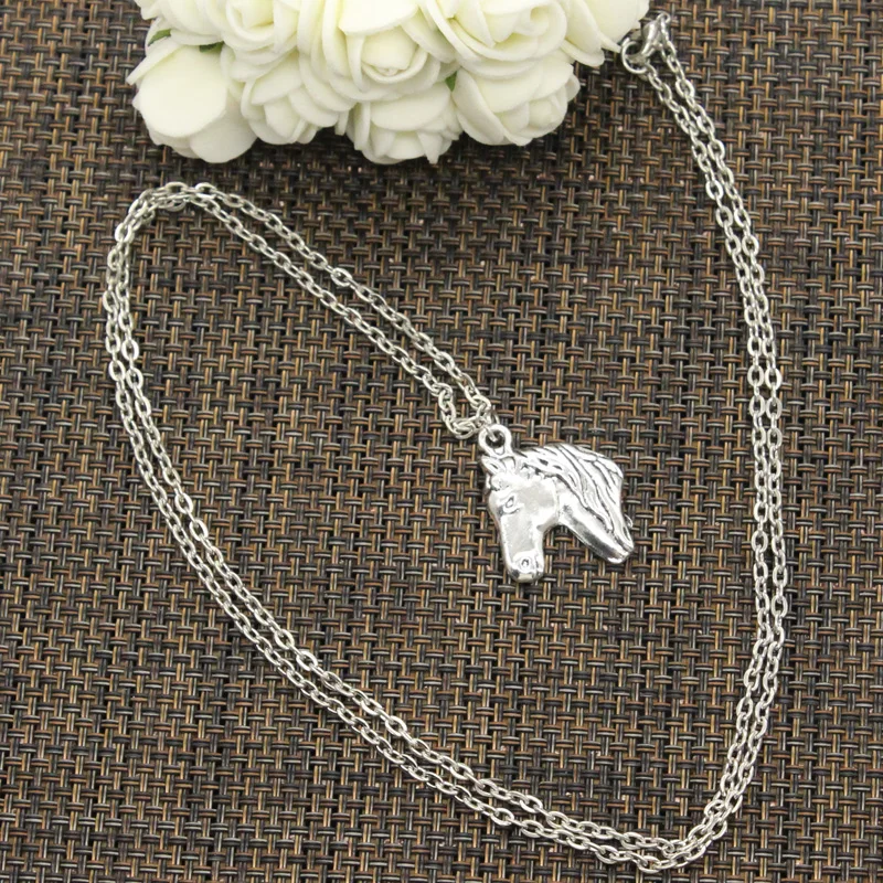 New Fashion Steed Horse Head Pendants Round Cross Chain Short Long Mens Womens DIY Silver Color Necklace Jewelry Gift