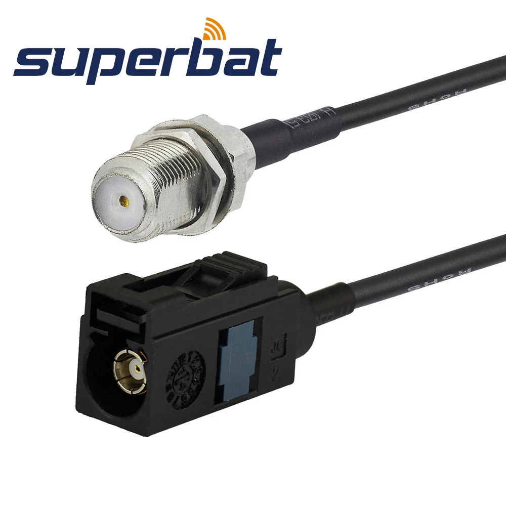 Superbat Fakra to F Cable Fakra A Black Jack Straight to F Female Bulkhead Straight Pigtail Cable RG174 100cm