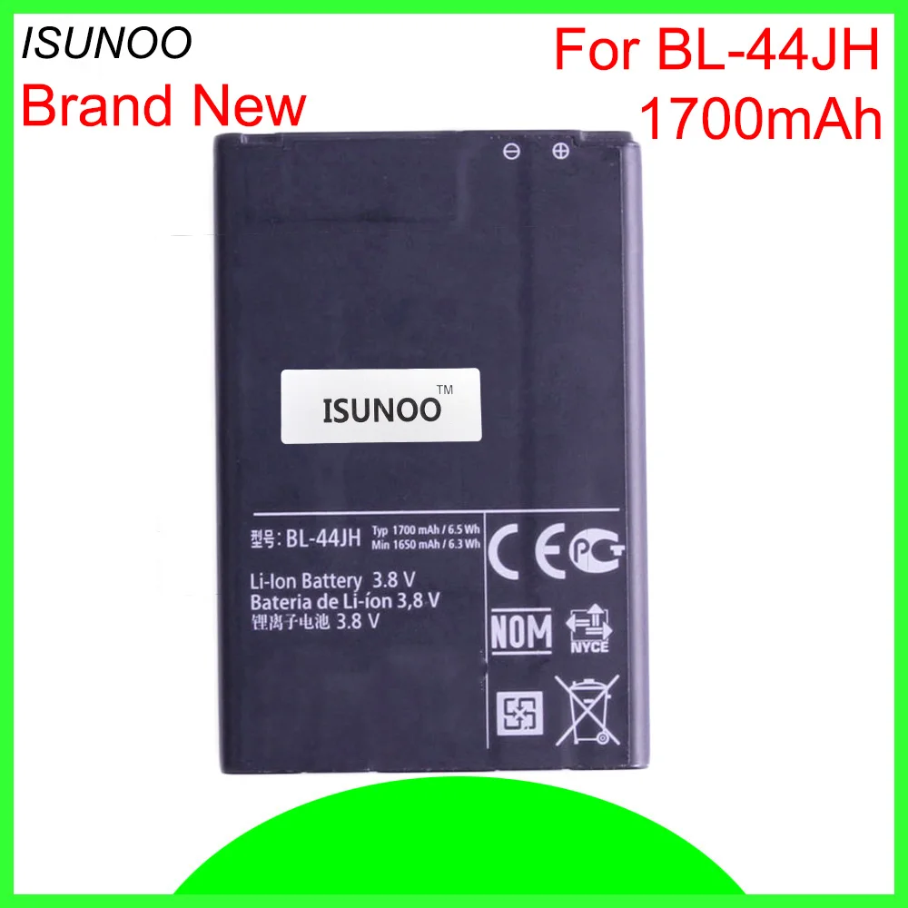 

ISUNOO 10pcs/lot 1700mAh BL-44JH Battery for LG Optimus L4 II E440 E445 L5 II E460 Dual E455 Optimus Duet E450 P705 P700