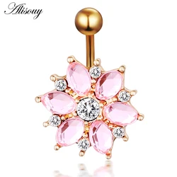 Alisouy 1PCS Surgical Steel Body Piercing Jewelry Flower Navel Belly Bar Pircing Belly Piercing belly button rings for girls