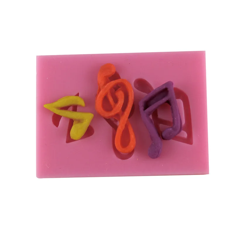 (3 pieces/lot) New arrivals 6 * 4.3 * 0.7cm musical notes shape silicone fondant cake mold candy soap stamp moulding DIY bakery