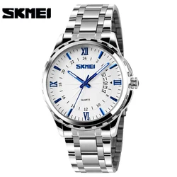 SKMEI New Fashion Men Stainless Steel Quartz Watches Men's Wristwatches Gold Analog Date Waterproof Male Clock relogio masculino