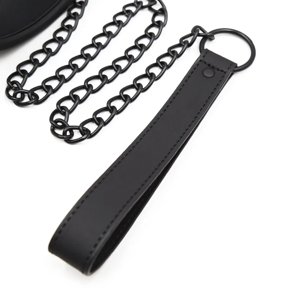 Thierry Sm Products Bondage Neck Collar with Metal Chain Leash BDSM Sex Toys Faux Leather Restraint Fetish Adult Sex Toys