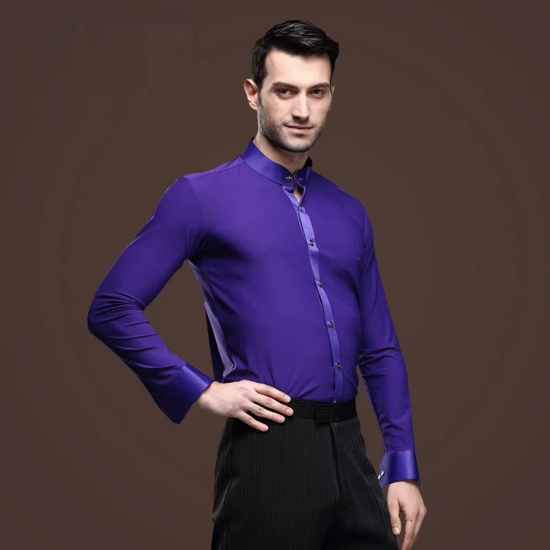 New Man Ballroom Dance Tops Long Sleeve Mens Latin Dance Shirts Lapel/Collar Practice/Performance Dance Wear Tops Jacket B-5985