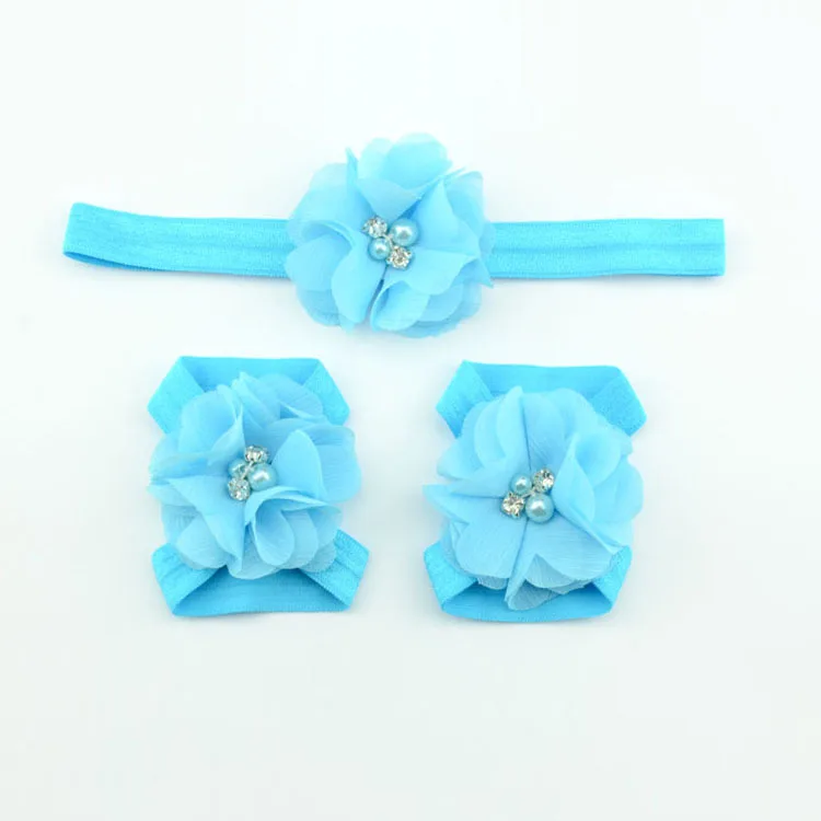 baby headband infant rhinestone flowers baby barefoot sandals headband set shoes Photography Props children hair Accessories