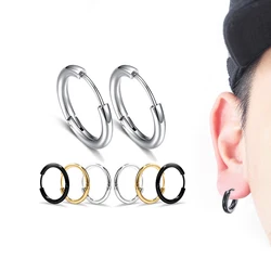 2Pcs 스트리트 팝 남자 여자 여자 귀걸이/귀 반지 부드러운 라운드 귀걸이 항 알레르기 스테인레스 스틸 성격 간단한 보석