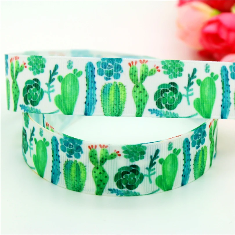 DHK 7/8'' 5yards Cactus flowers printed grosgrain ribbon headwear hair bow diy party decoration OEM 22mm C1206