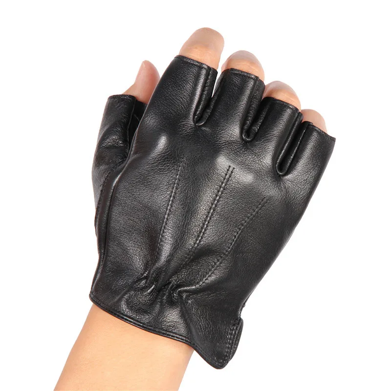 Men\'S Leather Half Finger Gloves Locomotive Driving Non-Slip Fitness Cowhide Gloves Men NAN48-5