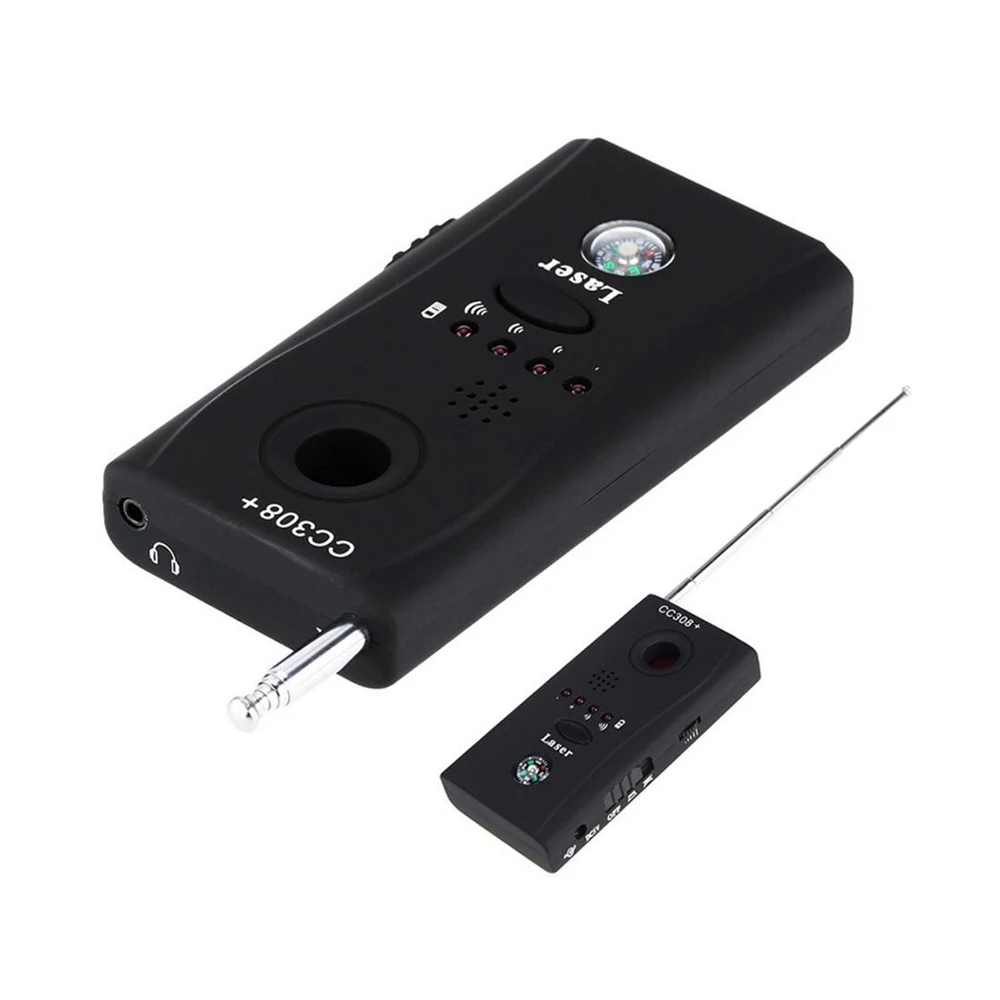 CC308 + Mini Anti-Spy RF Signal Radio Freqency Detector telecamera nascosta lente Laser rilevatore di dispositivi GSM