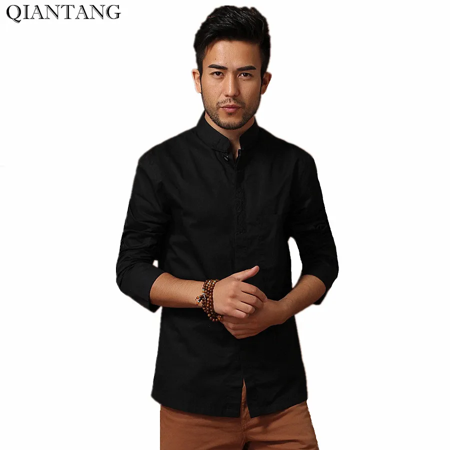 Black Men's Cotton Long sleeve Kung Fu Shirt Classic Chinese Style Tang Clothing Size S M L XL XXL XXXL hombre Camisa Mim02A