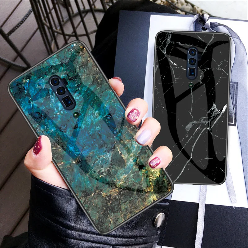 For OPPO Reno 10x zoom Case Luxury Marble Grain Hard Tempered Glass Protective Back Cover Case for Reno 10X Zoom phone shell