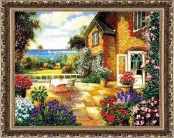 Needlework,DIY Ribbon Cross stitch Set for Embroidery kit,Summer seaside garden cottage flower love ribbon Cross-Stitch handwork