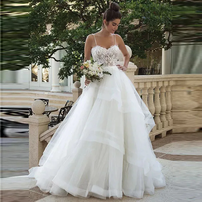Wedding Dress 2022 Spaghetti Straps Sweetheart Lace Applique Vestido De Noiva Bodice Corset A Line Tulle Bridal Gown Customized
