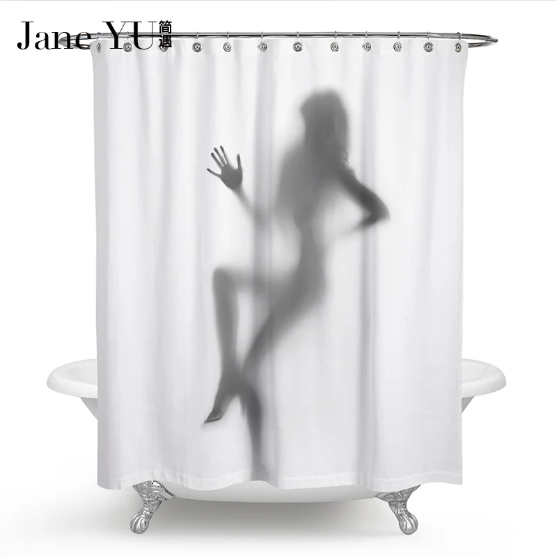 JaneYU Fashion Creative Sexy Girl And Women Shadow Silhouette Bath Shower Curtain Waterproof Bathroom Curtain Home Decoration