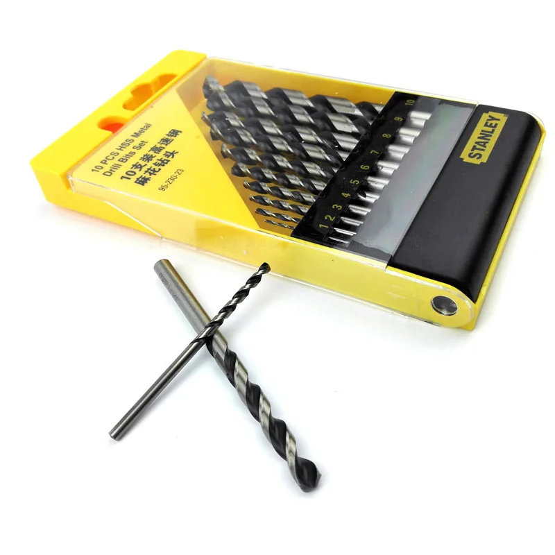 Stanley-Juego de brocas autocentrantes multiusos, conjunto combinado de brocas helicoidales HSS de acero de 1mm a 10mm, 10 unidades