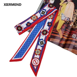 2024  120cm*5 lengthened double-sided classic flower simulation silk small narrow long scarf tied  hair band head skinny scarves