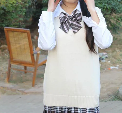 K-ON de Cosplay sin mangas, suéter, chaleco, uniformes con cuello en V, uniforme escolar japonés, cos