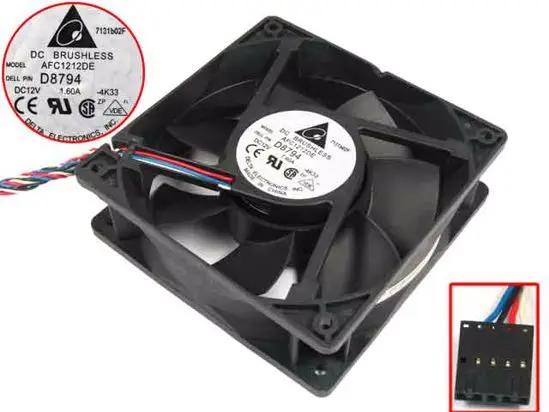 

Delta Electronics AFC1212DE 4K33 DP/N:D8794 DC 12V 1.60A 120x120x38mm 4-wire Server Cooling Fan