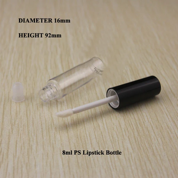 Capacity 8ml 100pcs  plastic lip stick tube coated with black lid,