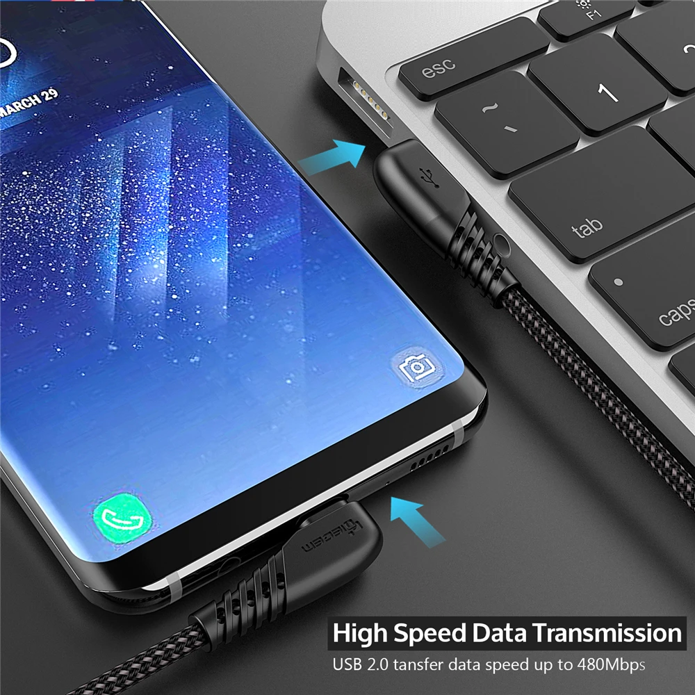 Кабель TIEGEM USB-C для Samsung S9, S10 Plus, Quick Charge 3,0, прямоугольный, для быстрой зарядки и передачи данных, для игр, USB-C провод