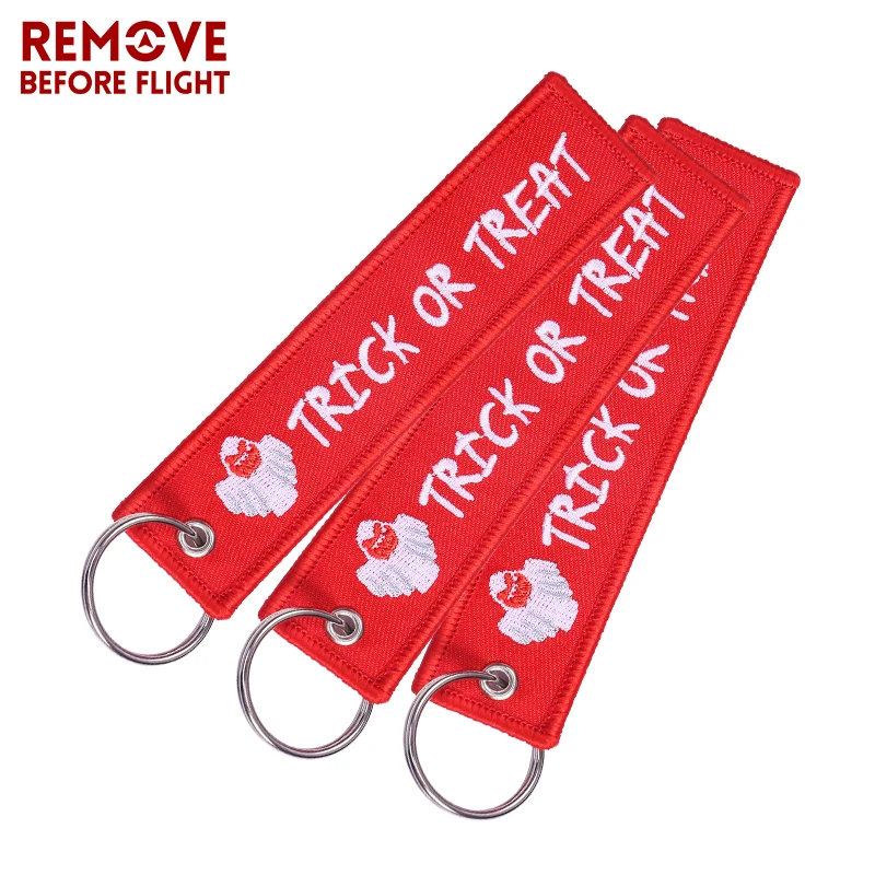 3PCS Keychain Remove Before Flight Fashion Key Ring Red Tag Trick OR TREAT Halloween Gift Tag Key Holder Motocylce Key Chains