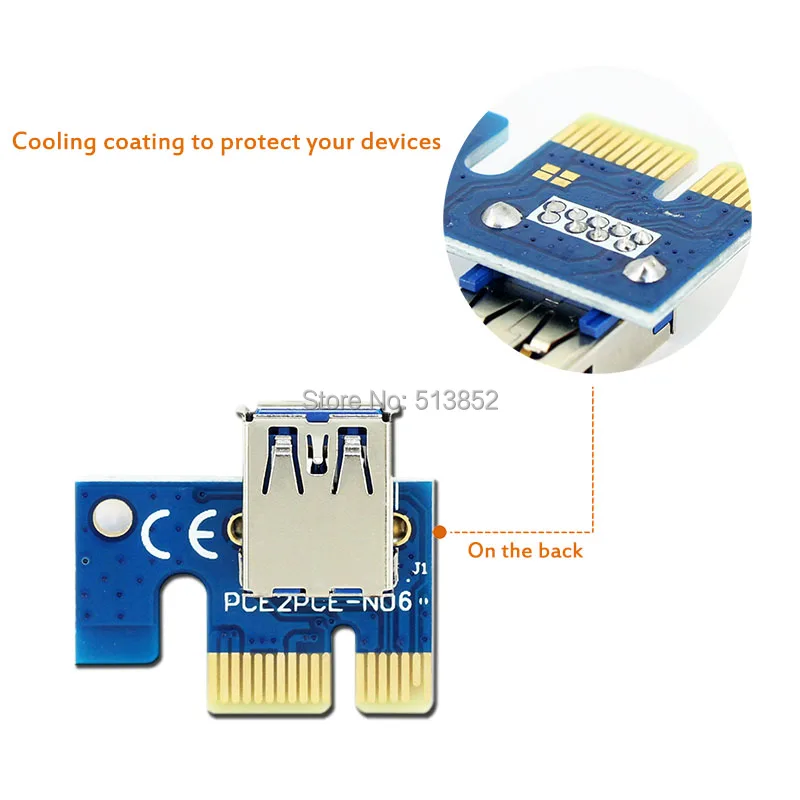 006C การ์ด PCIe Riser 1x to 16x USB 3.0 ข้อมูลสาย SATA 6Pin IDE Molex แหล่งจ่ายไฟสําหรับ BTC Miner เครื่อง PC PCI-E Express การ์ด