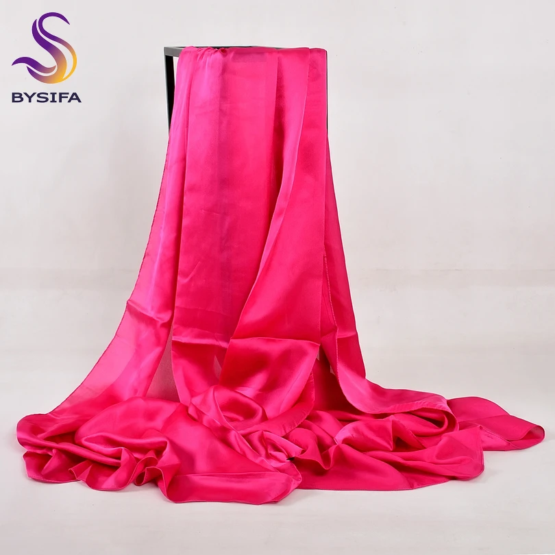 BYSIFA-bufanda de seda china para mujer, chal largo de satén, bufandas de lujo de color rojo vino, pañuelo musulmán Simple para la cabeza, 180x90cm