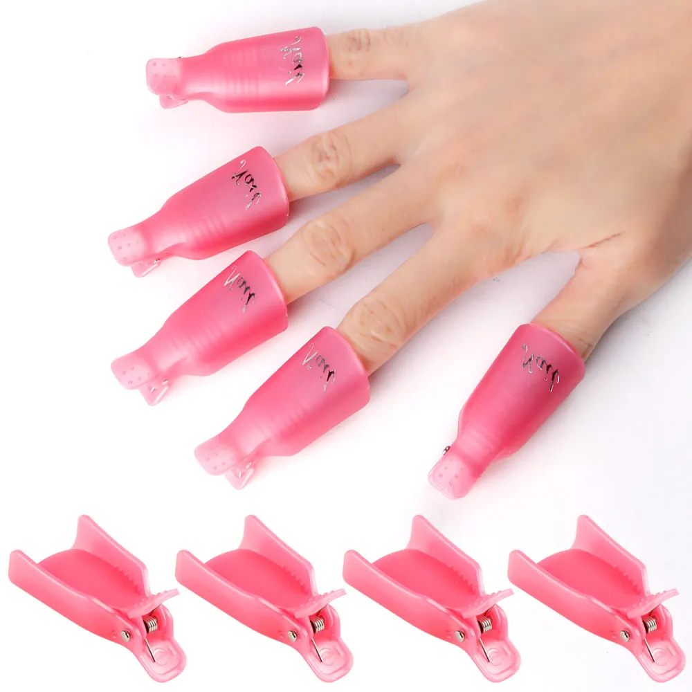 10PCS Plastic Nail Art Soak Off Cap Clip UV Gel Nail Polish Remover Wrap Tool Nail Art Tips for Fingers Pink Purple Soaker Caps