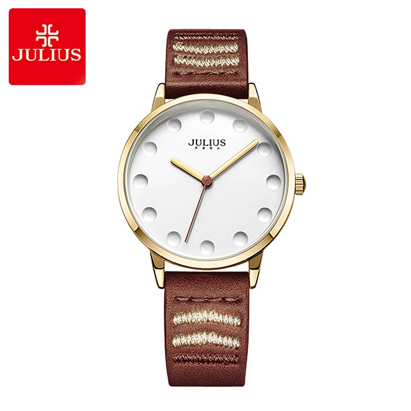 Relógio feminino de quartzo japonês elegante, moda grande, pulseira de couro, relógio escolar, presente de aniversário de menina, julios, sem caixa