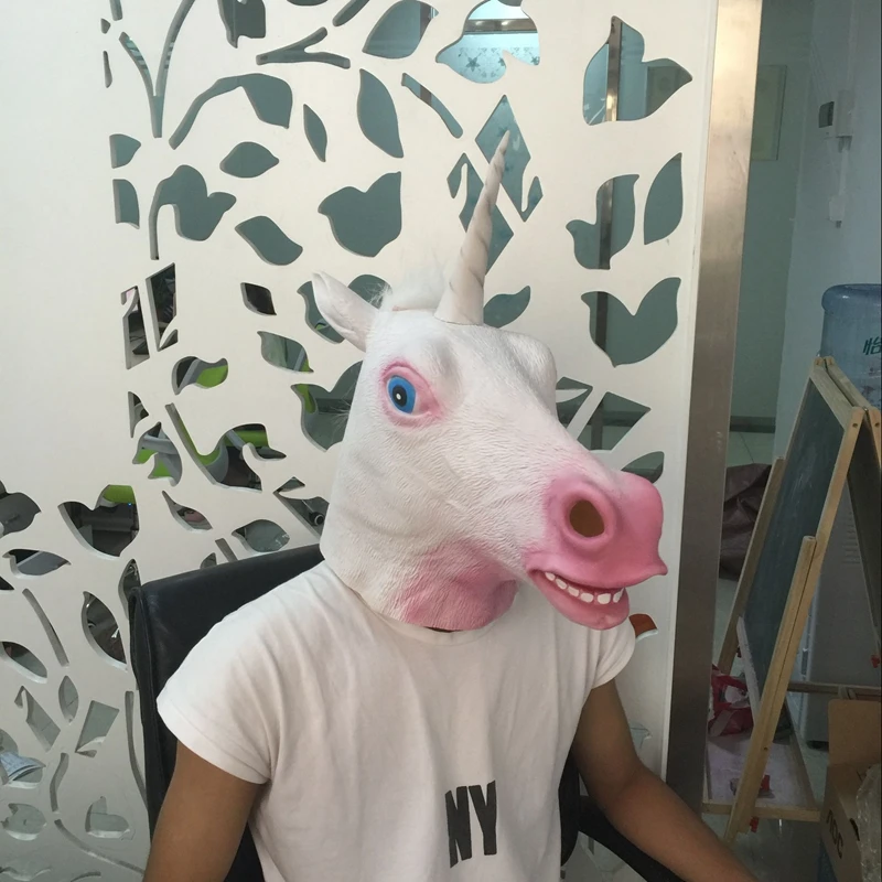 Realistic Unicorn Head Mask Horse Adult Full Face White Latex Masks Halloween Masquerade Party Cosplay Fancy Costume Props
