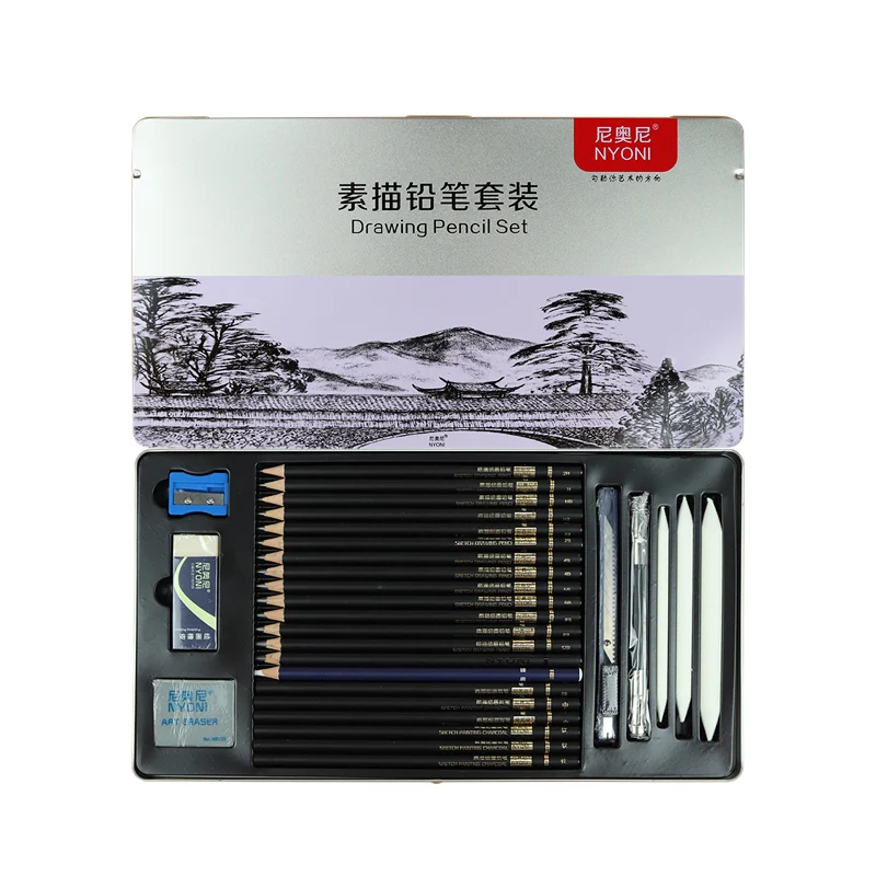 

New 29pcs Sketch Pencil Set Professional Sketching Drawing Pencil Set Pencil Boxes Kit For Painter School Painting Art Supplies