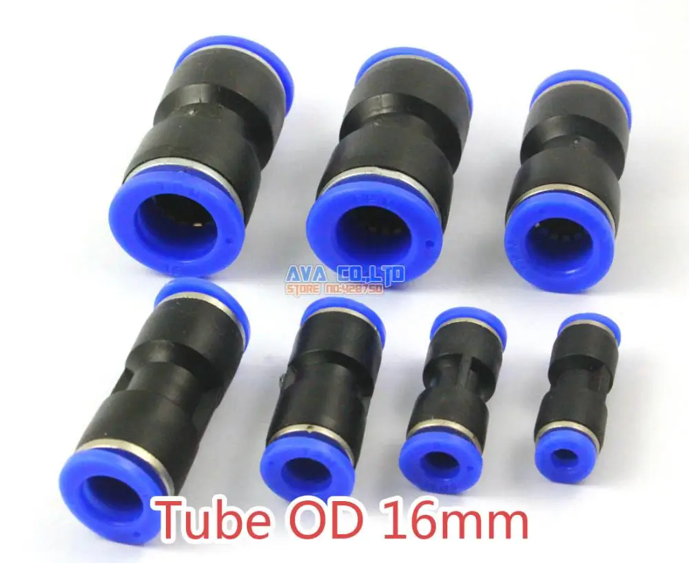 10 Pieces Pneumatic Straight Union Tube OD 16mm Air Push In To Connect Fitting One Touch Quick Release Fitting