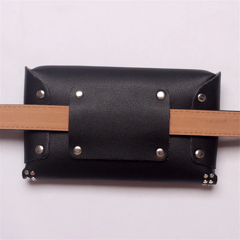 Mihaivin Women Rivet Waist Belt Pack Casual Waist Bag PU Leather Women Bags Travel Belt Wallets Fanny Bags Ladies Fit iphone13/+