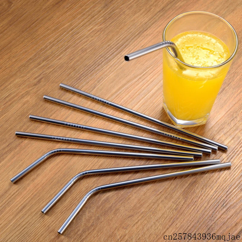 

200pcs 21.5cm Reusable Drinking Straw Stainless Steel Drink Straws Cleaner Brush Home Party Bar Accessories