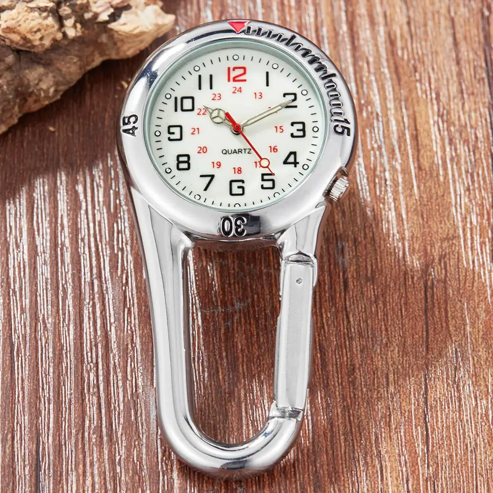 Multifunctional Clip-On Carabiner Pocket Watch Nurse Watch Compass Bottle Opener for Doctors Chefs Luminous Outdoor Sport Clock