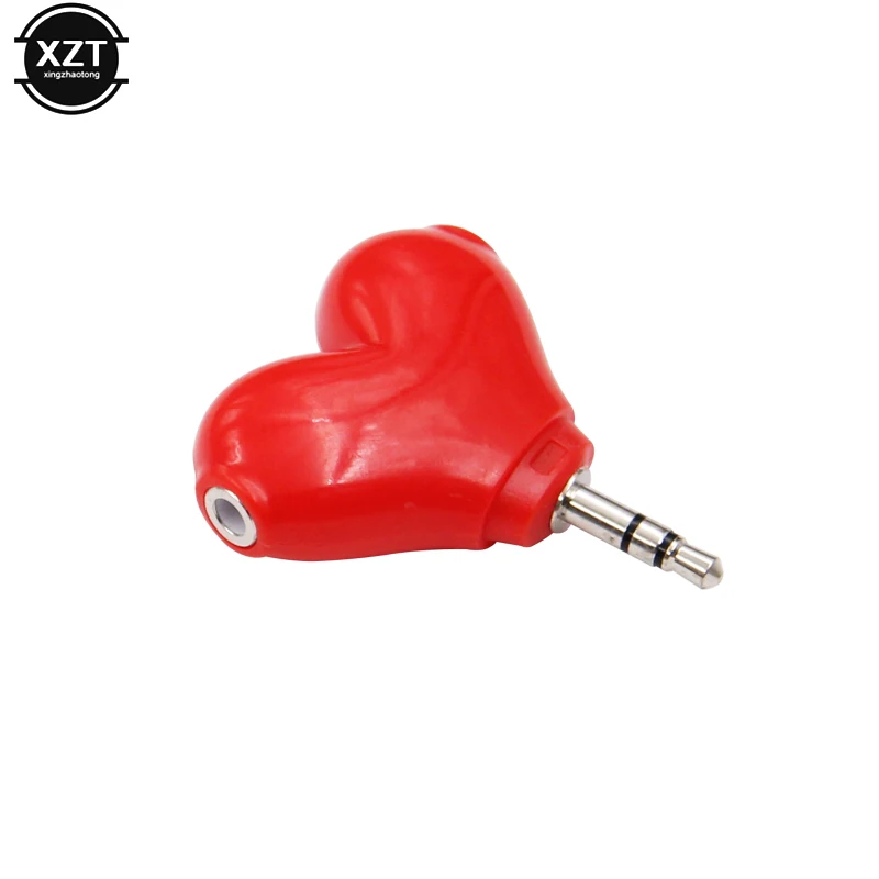 Headset Accessories 3.5mm Stereo Audio Heart Shape earphone Headphone Splitter Connector Adapter Cute For MP3 players