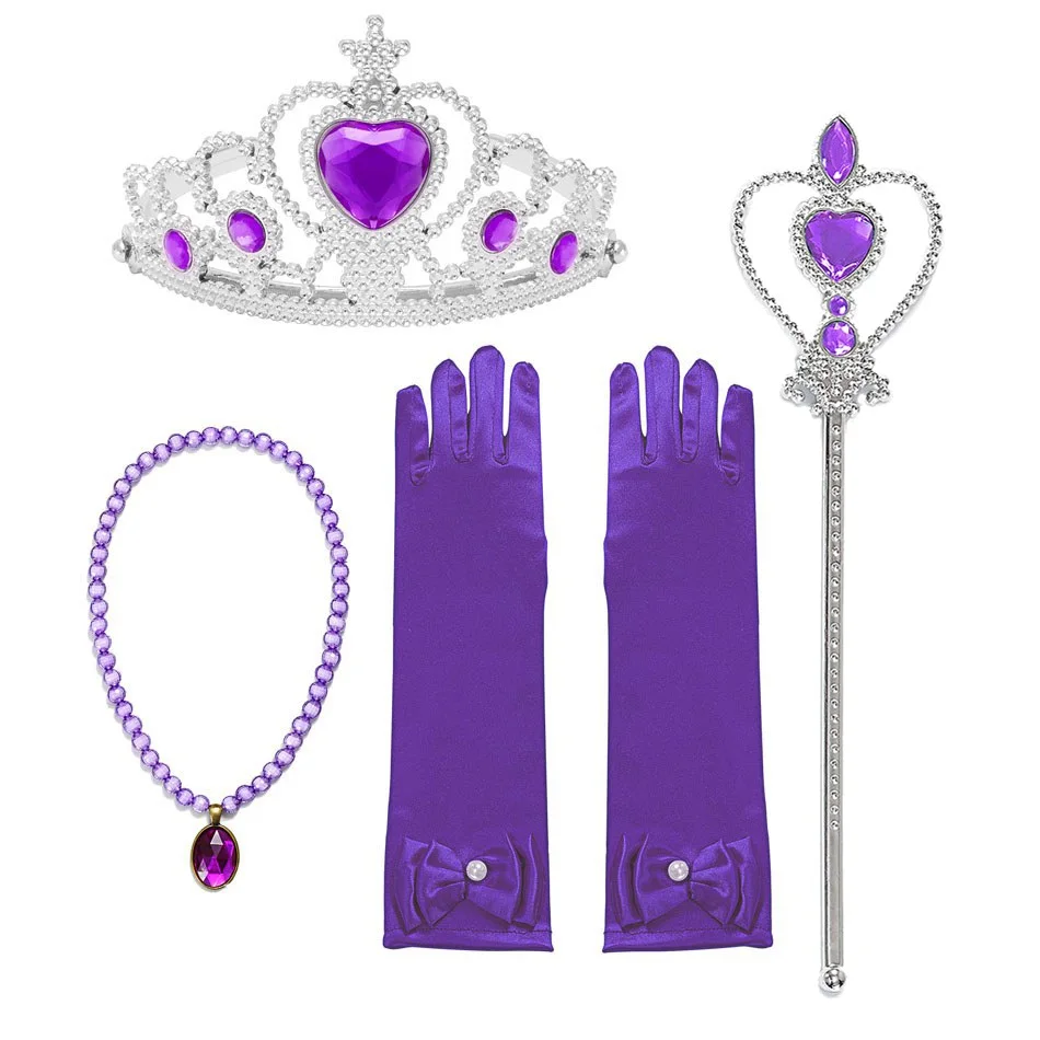 Girls Princess Accessories for Belle Sofia Elsa Aurora Rapunzel Children Dress Up Wand Crown Necklace Gloves Rings Earrings Set